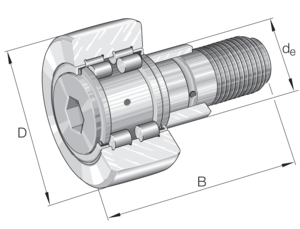 Опорный ролик с цилиндрическими роликами в качестве тел качения с цапфой INA PWKRE90-2RS-XL (PWKRE 90.2RS, PWKRE90-2RS)