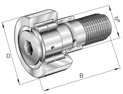 Опорный ролик с цилиндрическими роликами в качестве тел качения с цапфой INA NUKRE35